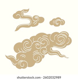 Japanese chinses cloud pattern in vintage style. Abstract art landscape banner design with hand drawn line vector.
