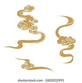 Japanese chinses cloud pattern in vintage style. Abstract art landscape banner design with hand drawn line vector.