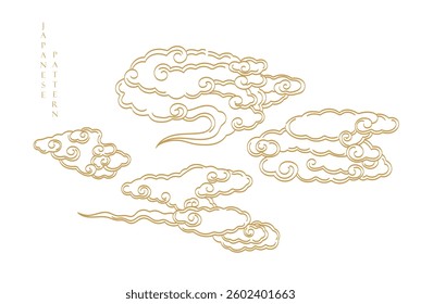 Japanese chinses cloud pattern in vintage style. Abstract art landscape banner design with hand drawn line vector.