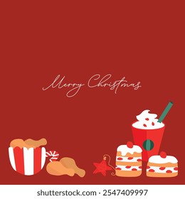 Japanese Christmas with strawberry cake, chicken, pizza and traditional drinks