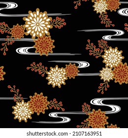 japanese chrysanthemum design - seamless vector repeat pattern, use it for wrappings, fabric, packaging and other print and design projects