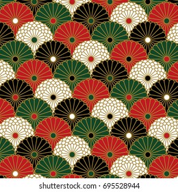 Japanese chrysanthemum pattern in four colors were arranged like wave pattern