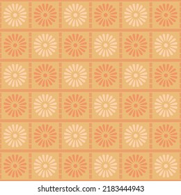 Japanese Circle Flower Checkered Vector Seamless Pattern