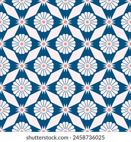 Japanese Circle Flower Diamond Petal Vector Seamless Pattern