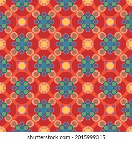 Japanese Circle Flower Diamond Vector Seamless Pattern