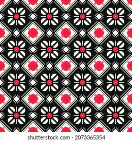 Japanese Circle Flower Diamond Vector Seamless Pattern
