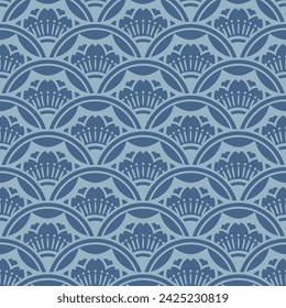 Japanese Circle Flower Fan Wave Vector Seamless Pattern