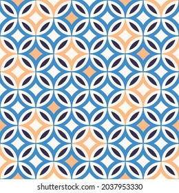 Japanese Circle Flower Mosaic Vector Seamless Pattern