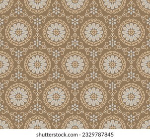 Japanese Circle Flower Motif Vector Seamless Pattern