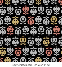 Japanese Circle Flower Motif Vector Seamless Pattern