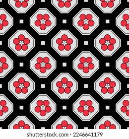 Japanese Circle Flower Octagon Vector Seamless Pattern