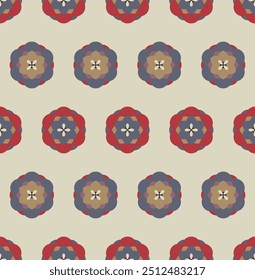 Japanese Circle Flower Vector Seamless Pattern