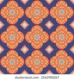 Japanese Circle Flower Vector Seamless Pattern