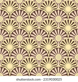 Japanese Circle Flower Wave Vector Seamless Pattern