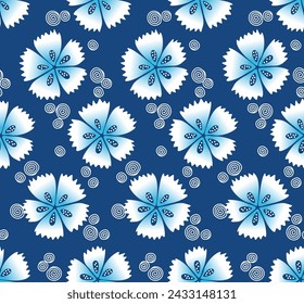 Japanese Circle Flpwer Fall Vector Seamless Pattern