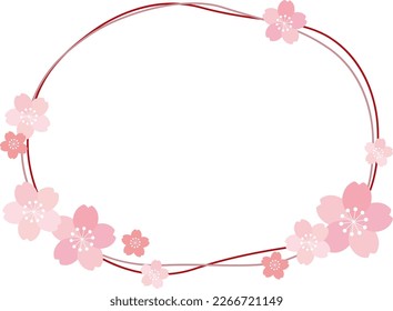 Japanese circle frame with thin lines and hand-painted white background of cherry blossoms