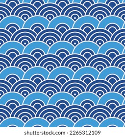 Japanese Circle Ocean Wave Vector Seamless Pattern