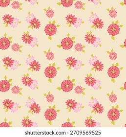 Japanese Circle Pretty Flower Vector Seamless Pattern