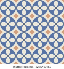 Japanese Circle Star Flower Vector Seamless Pattern