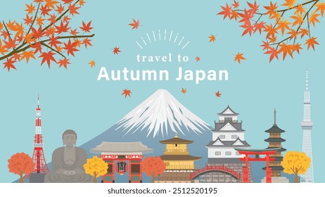 Japanische Stadtbild-Vektorgrafik.  Herbstlandschaft.