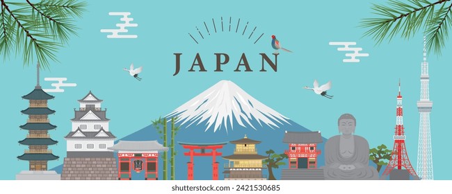 Japanese cityscape vector illustration. famous sightseeing spot.