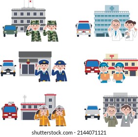 Japanese civil servant set cute illustration
