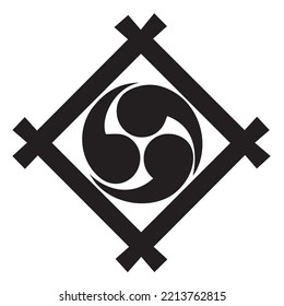 Japanese clan kamon crest symbol. Japanese ancient family stamp symbol. A symbol used to decorate and identify people in family. The icon is isolated on a white background.