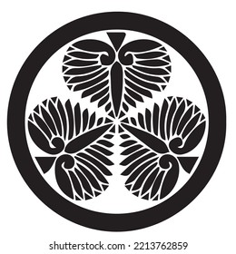 Japanese clan kamon crest symbol. Japanese ancient family stamp symbol. A symbol used to decorate and identify people in family. The icon is isolated on a white background.