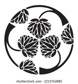 Japanese clan kamon crest symbol. Japanese ancient family stamp symbol. A symbol used to decorate and identify people in family. The icon is isolated on a white background.