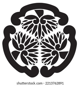 Japanese clan kamon crest symbol. Japanese ancient family stamp symbol. A symbol used to decorate and identify people in family. The icon is isolated on a white background.