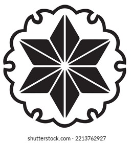 Japanese clan kamon crest symbol. Japanese ancient family stamp symbol. A symbol used to decorate and identify people in family. The icon is isolated on a white background.