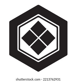 Japanese clan kamon crest symbol. Japanese ancient family stamp symbol. A symbol used to decorate and identify people in family. The icon is isolated on a white background.
