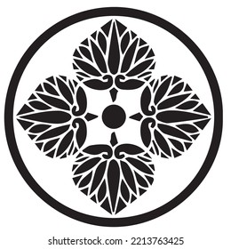 Japanese clan kamon crest symbol. Japanese ancient family stamp symbol. A symbol used to decorate and identify people in family. The icon is isolated on a white background.