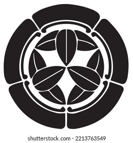 Japanese clan kamon crest symbol. Japanese ancient family stamp symbol. A symbol used to decorate and identify people in family. The icon is isolated on a white background.