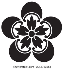 Japanese clan kamon crest symbol. Japanese ancient family stamp symbol. A symbol used to decorate and identify people in family. The icon is isolated on a white background.