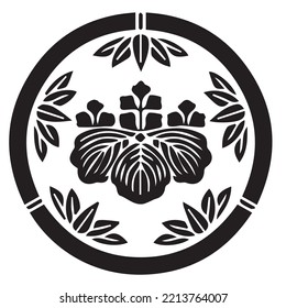 Japanese clan kamon crest symbol. Japanese ancient family stamp symbol. A symbol used to decorate and identify people in family. The icon is isolated on a white background.