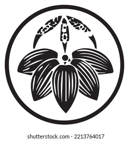 Japanese clan kamon crest symbol. Japanese ancient family stamp symbol. A symbol used to decorate and identify people in family. The icon is isolated on a white background.