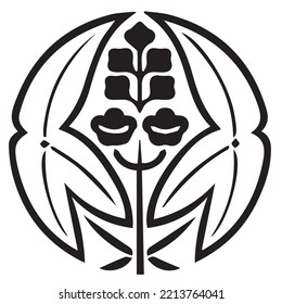 Japanese clan kamon crest symbol. Japanese ancient family stamp symbol. A symbol used to decorate and identify people in family. The icon is isolated on a white background.