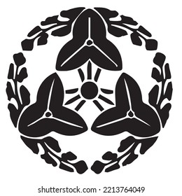 Japanese clan kamon crest symbol. Japanese ancient family stamp symbol. A symbol used to decorate and identify people in family. The icon is isolated on a white background.