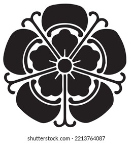 Japanese clan kamon crest symbol. Japanese ancient family stamp symbol. A symbol used to decorate and identify people in family. The icon is isolated on a white background.