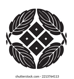 Japanese clan kamon crest symbol. Japanese ancient family stamp symbol. A symbol used to decorate and identify people in family. The icon is isolated on a white background.