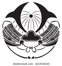 Japanese clan kamon crest symbol. Japanese ancient family stamp symbol. A symbol used to decorate and identify people in family. The icon is isolated on a white background.