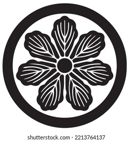 Japanese clan kamon crest symbol. Japanese ancient family stamp symbol. A symbol used to decorate and identify people in family. The icon is isolated on a white background.