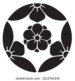 Japanese clan kamon crest symbol. Japanese ancient family stamp symbol. A symbol used to decorate and identify people in family. The icon is isolated on a white background.