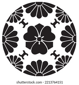 Japanese clan kamon crest symbol. Japanese ancient family stamp symbol. A symbol used to decorate and identify people in family. The icon is isolated on a white background.