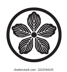 Japanese clan kamon crest symbol. Japanese ancient family stamp symbol. A symbol used to decorate and identify people in family. The icon is isolated on a white background.