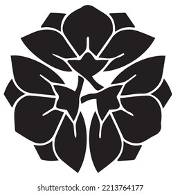 Japanese clan kamon crest symbol. Japanese ancient family stamp symbol. A symbol used to decorate and identify people in family. The icon is isolated on a white background.