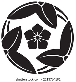 Japanese clan kamon crest symbol. Japanese ancient family stamp symbol. A symbol used to decorate and identify people in family. The icon is isolated on a white background.
