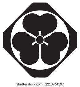 Japanese clan kamon crest symbol. Japanese ancient family stamp symbol. A symbol used to decorate and identify people in family. The icon is isolated on a white background.