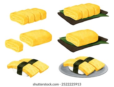 Japanese classic egg dish　Tamagoyaki Japanese food cut Nigiri sushi